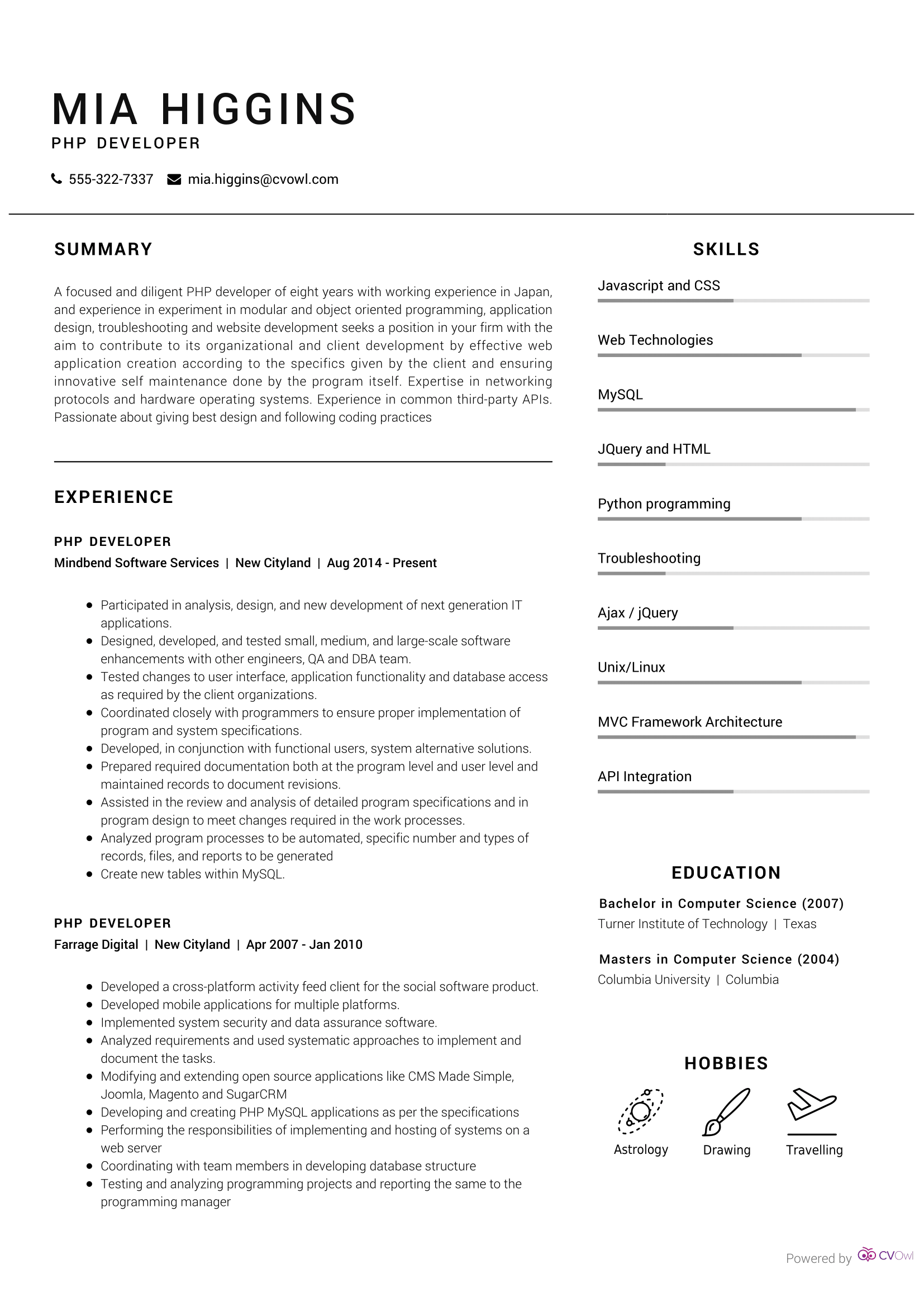 Best Php Developer Resume Sample, Php Developer Example, Online Resume Builder